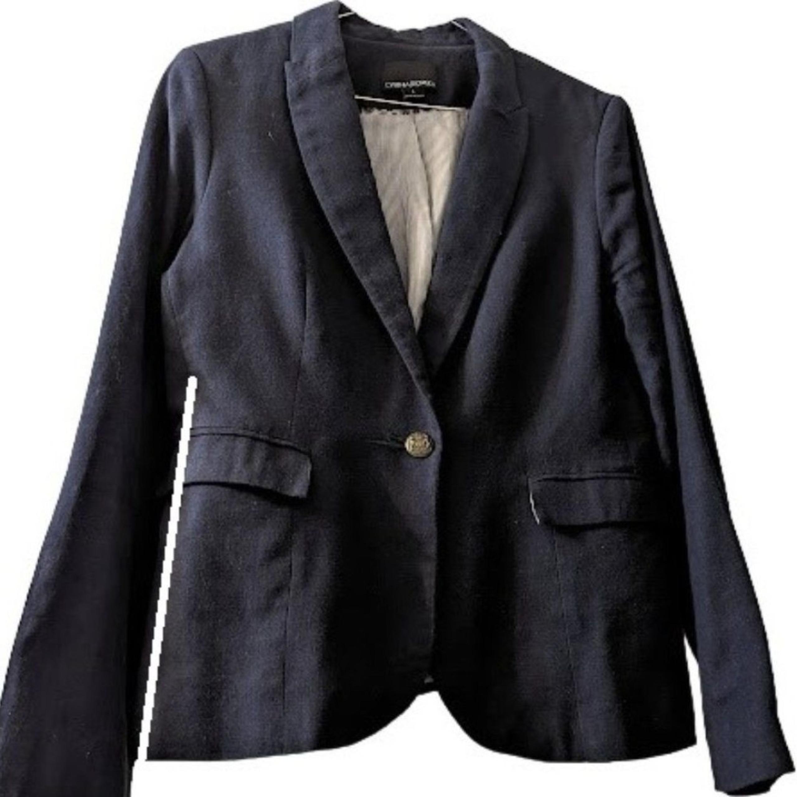 Cynthia Rowley Navy Linen Cotton Blend Metal Button Long Sleeve Blazer Size L