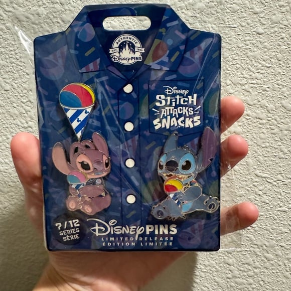 Disney pin trading stitch attacks snacks angel pin set 7/12 snowcone