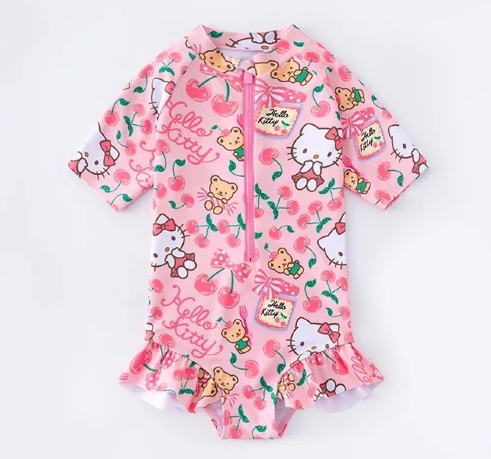 Hello Kitty Girls One Piece Zipper Rash Guard -Size 5/6T