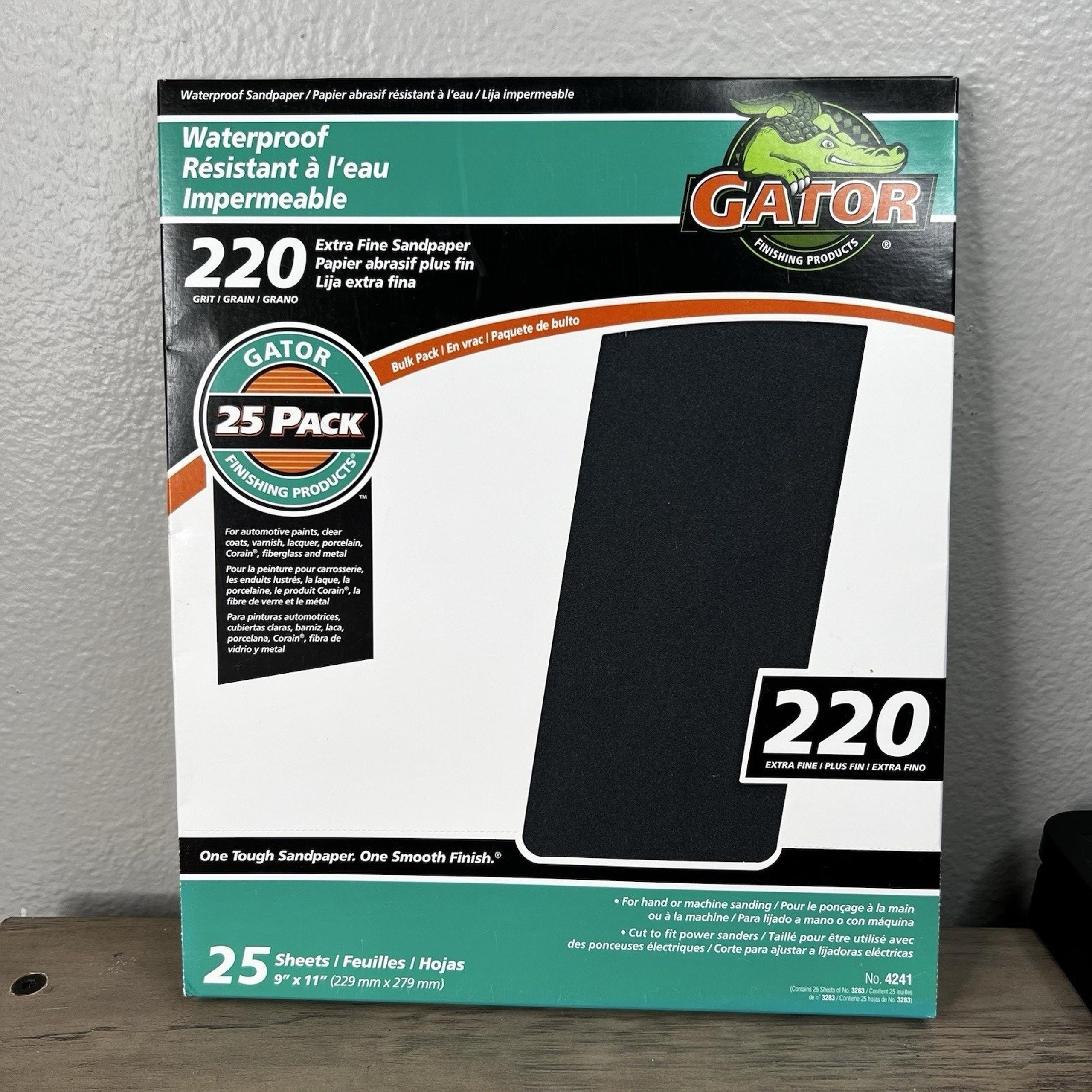 Gator 9" x 11" Waterproof Sanding Sheets, 220 Grit, 25 Pack New, Sealed