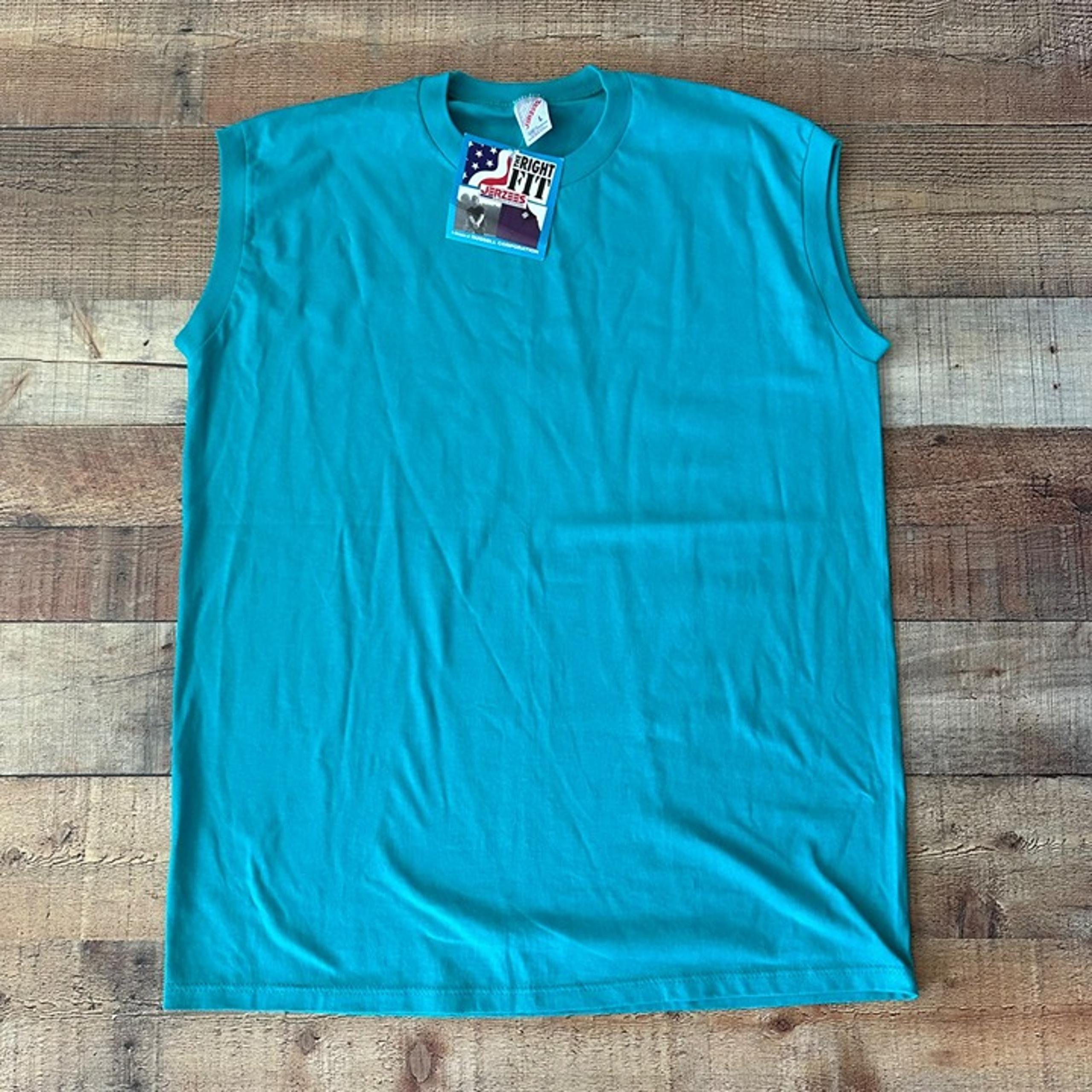 Jerzees Mens Sleeveless T-Shirt Large 100% Cotton USA Made Teal Casual Wear NWT