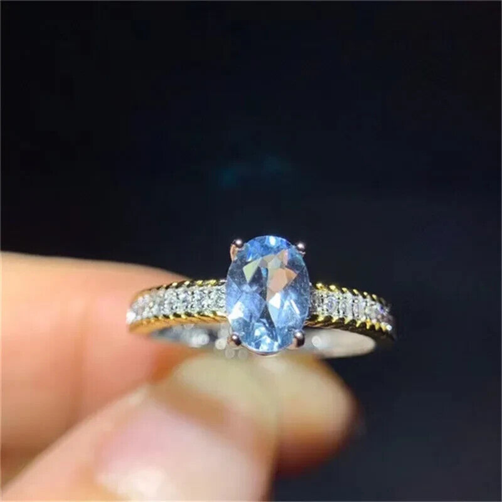 Natural Aquamarine Gemstone Ring , Women's Sterling Silver Aquamarine Ring