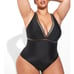 New Torrid Plus Size 5 Black Mesh Trim Busty Padded One Piece Wireless Swimsuit