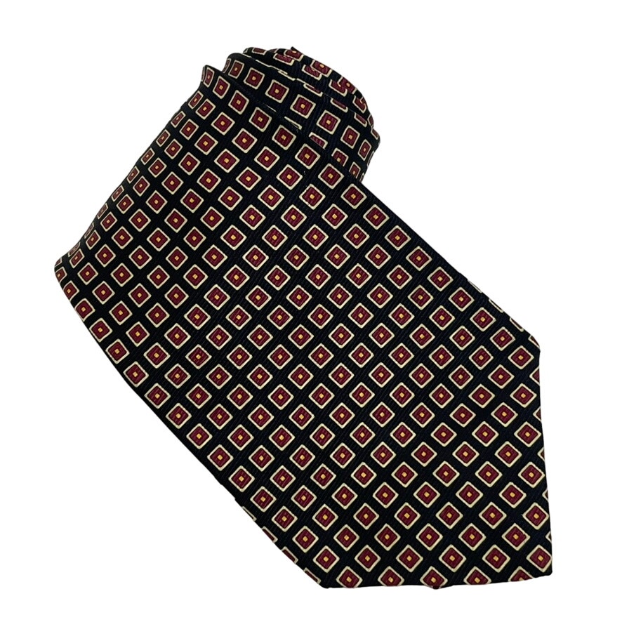 Polo by Ralph Lauren Black Red Geometric Squares Necktie Vintage 3.5