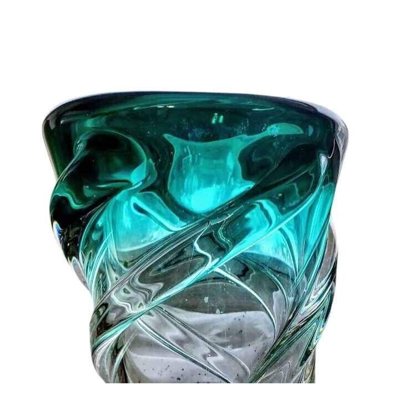 11 Vintage Art Glass Spiral Turquoise Teal Clear Vase, 7 lbs!