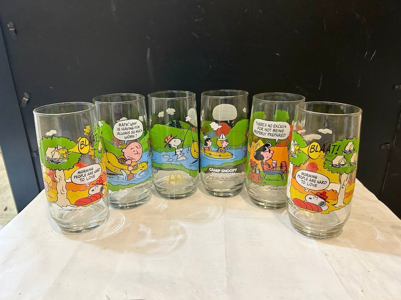Vintage McDonalds Peanuts Charlie Brown Camp Snoopy Collection Set of 6 Glasses