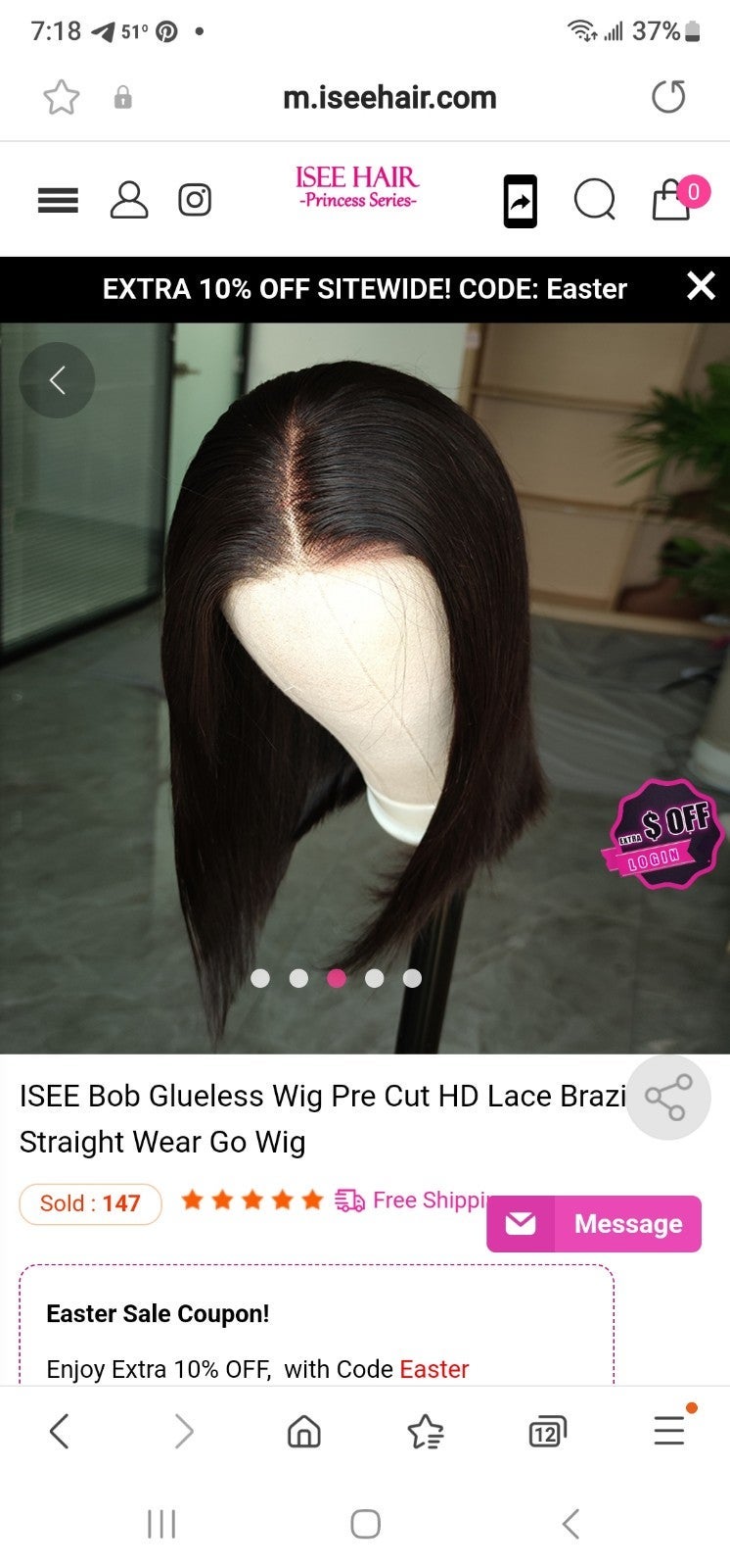 Iseehair glueless humam hair wig
