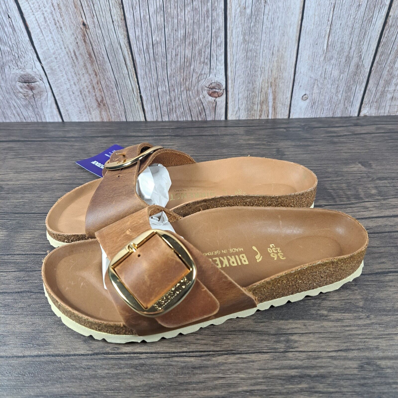 Birkenstock Madrid Big Buckle Natural Leather Cognac Sandals Women's Sz 5 N