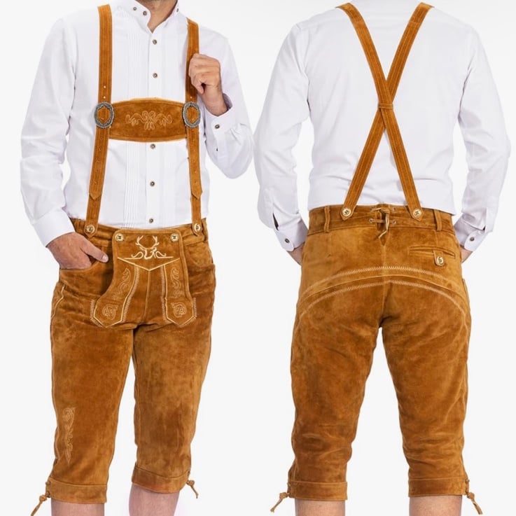 BAVARIA TRACHTEN Lederhosen Men Genuine Leather Authentic German long shorts 40