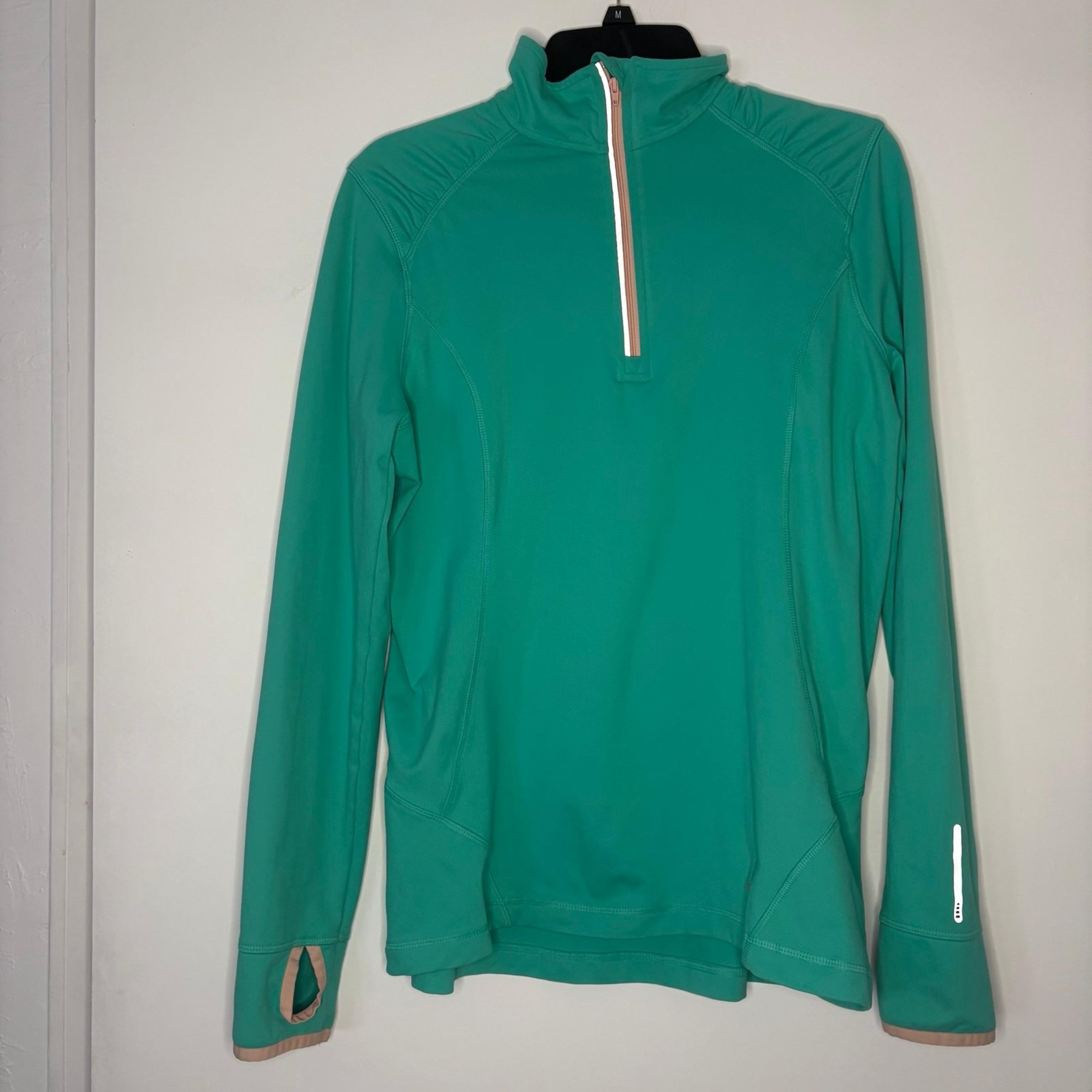 Lands' End Sport Top Shirt Women's SZ L  Pullover 1/4 Zip Green Reflect Pocket