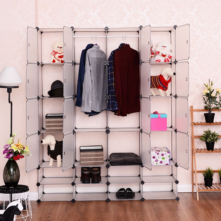 16-Cube Portable Wardrobe Closet Organizer with Doors