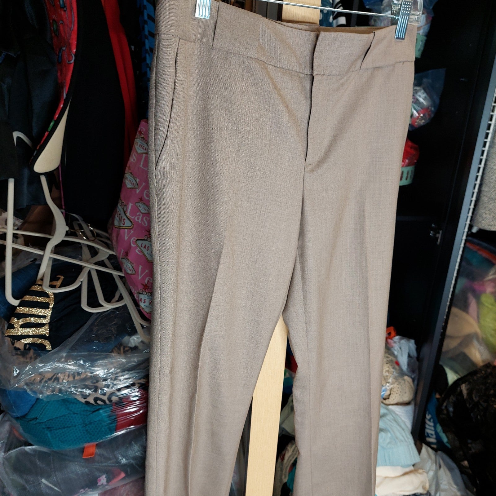 Light Brown Pleated Womens Flare Kick Bootcut Pleated Front Trousers Dress Pants