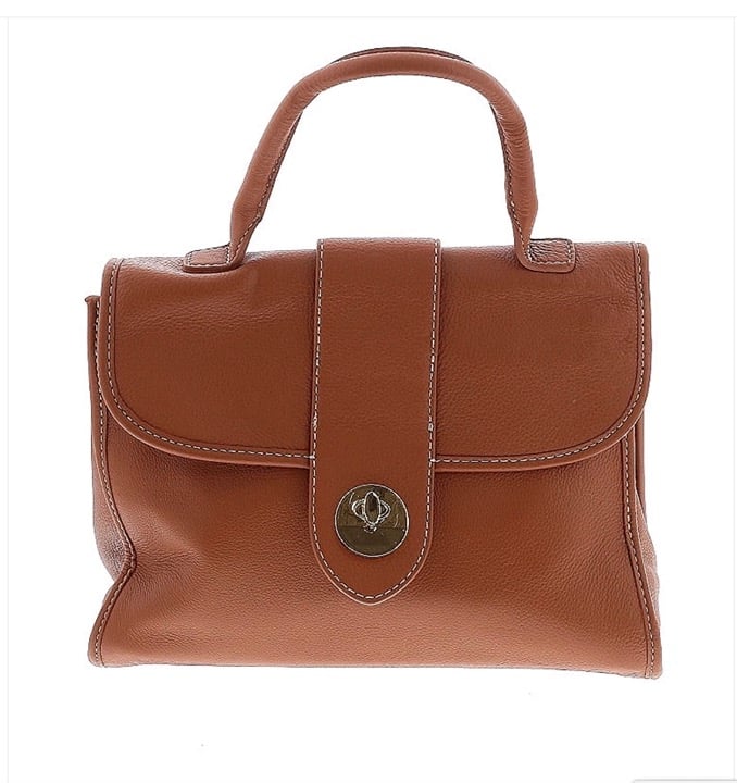 Talbots Top Handle Pebble Leather Satchel Handbag Classic Cognac