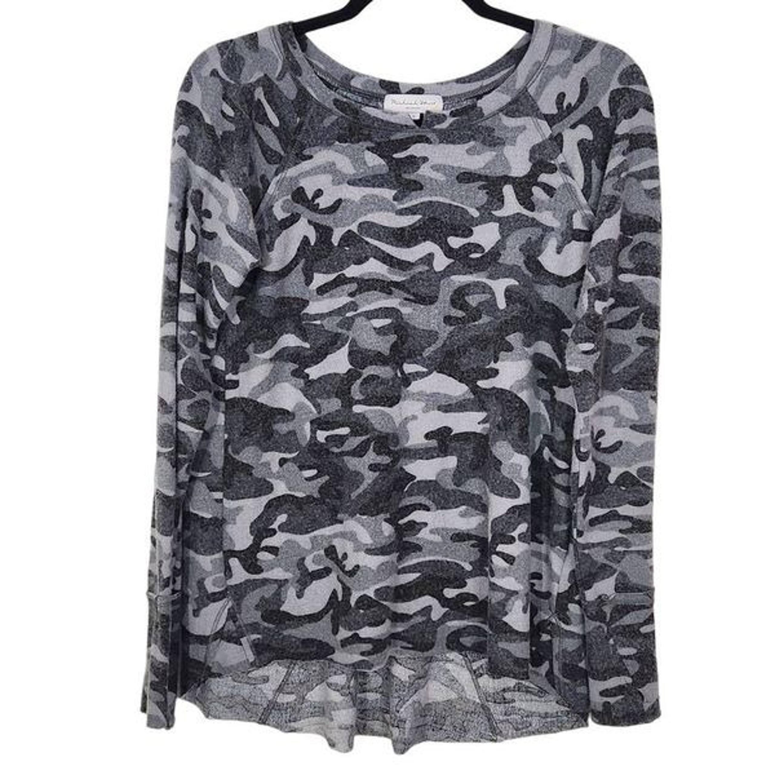 Gray Camo Knit Top Size Small Camouflage Long-sleeve Soft Knit Top - Michael Stars