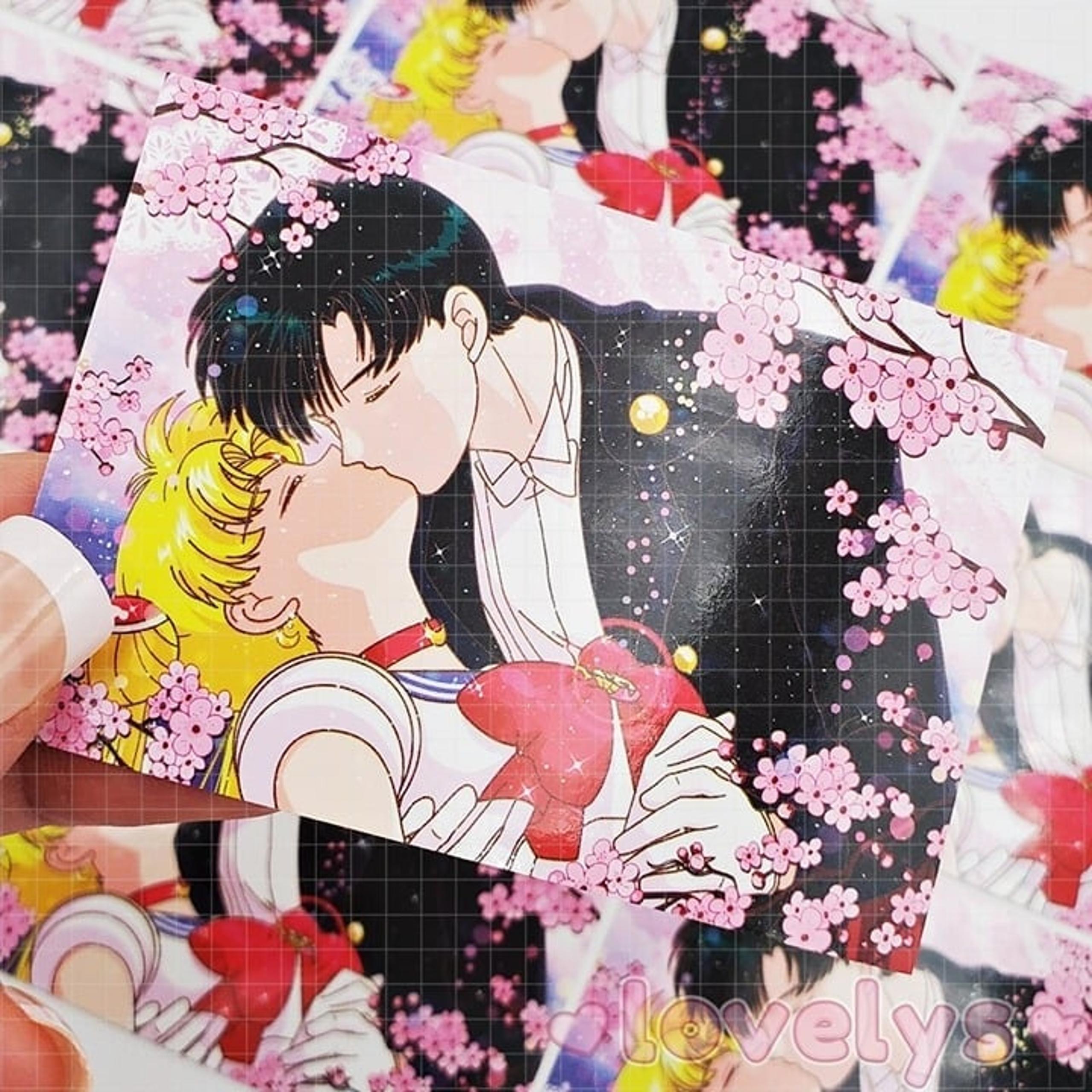 20 pcs Sailor Moon and Tuxedo mask kissing under sakura tree, anime stickers