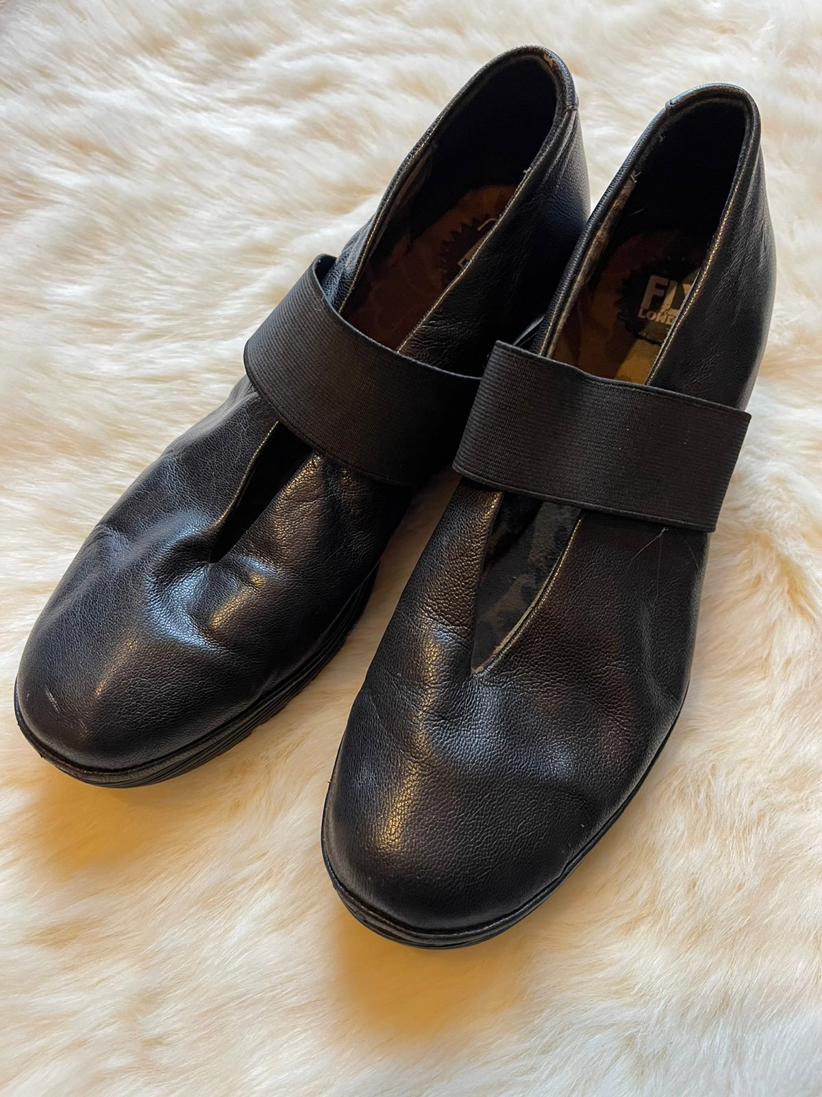 Fly London Yogo Black Leather Rubber Criss Cross Strap Wedge Shoes Size 10