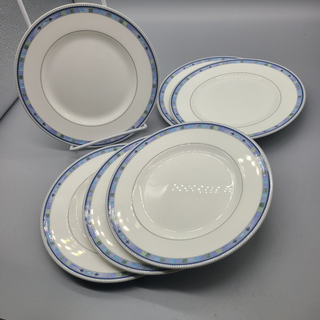 Set (6) Quadrants Wedgwood 7 Bread & Butter Plates Bone china White Blue New