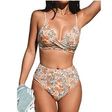 Women's Bikini Sets Two Piece Swimsuit High Waisted V Neck Twist Size S