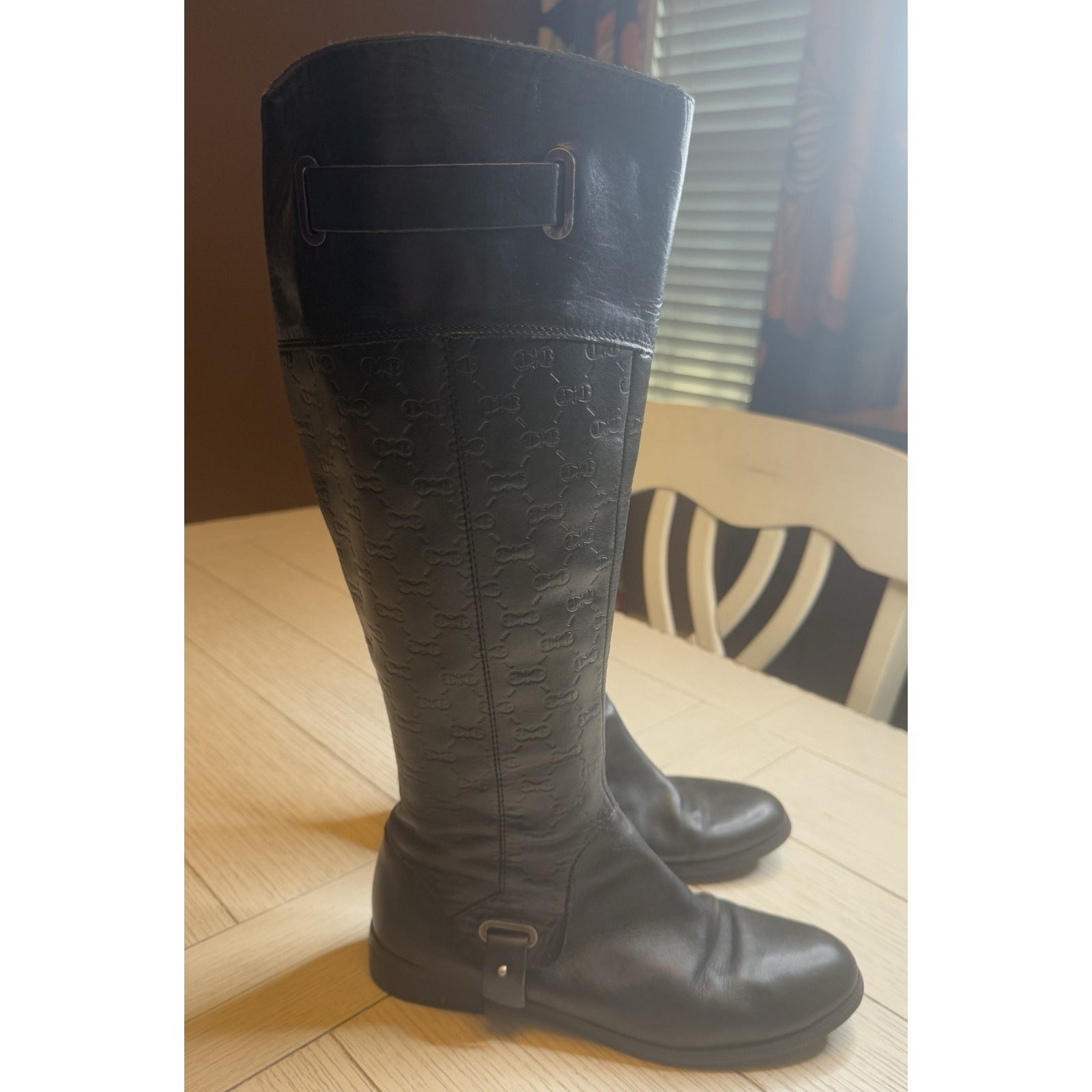 ETIENNE AIGNER Ladies Black Leather Mid Calf Embossed Boots. Sz 8M W/ Zip Close