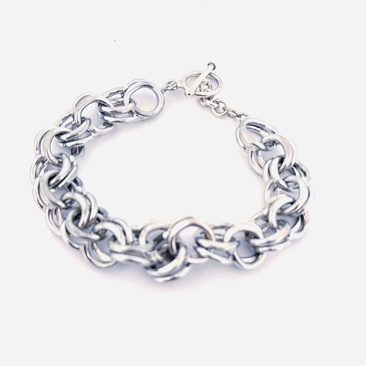 Estate Vintage 925 Sterling Silver 12.6mm Chain Link Toggle Bracelet 7 44.2g