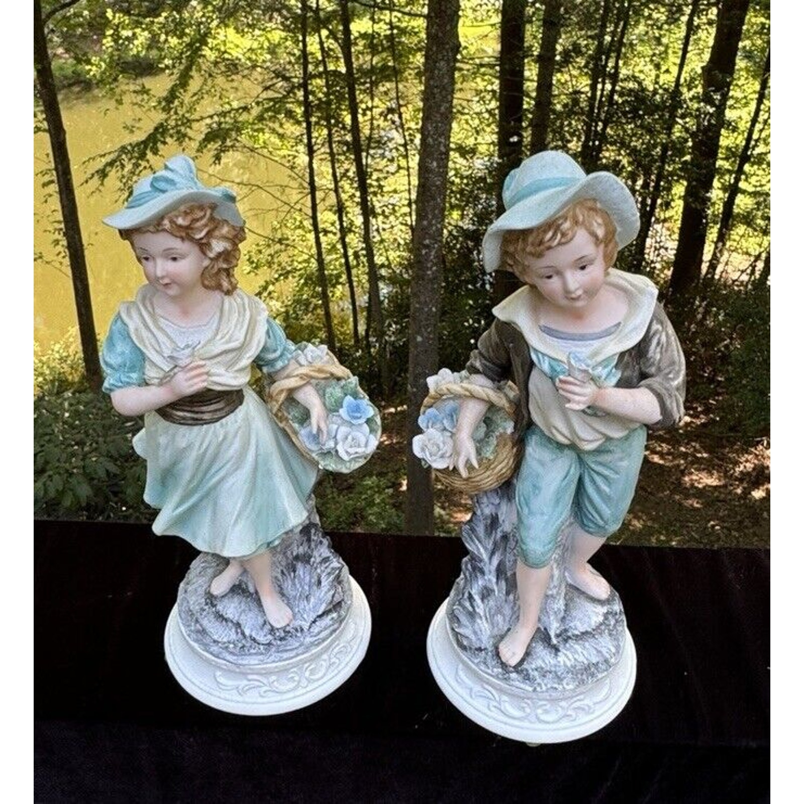 Adorable 11” Ethan Allen Figurines Boy and Girl with Baskets By Andrea Sadek