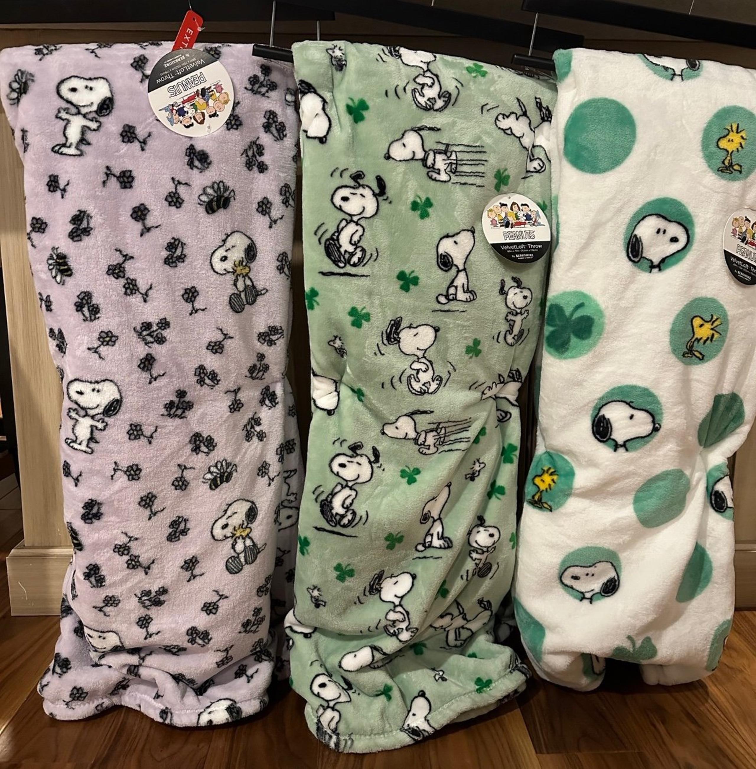 Snoopy st Patrick, purple flower, and clover blankets bundle