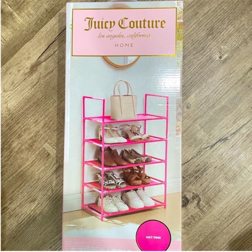 NEW Juicy Couture Home 5 Tier Hot Pink Fabric Shoe Rack Accessories Organizer