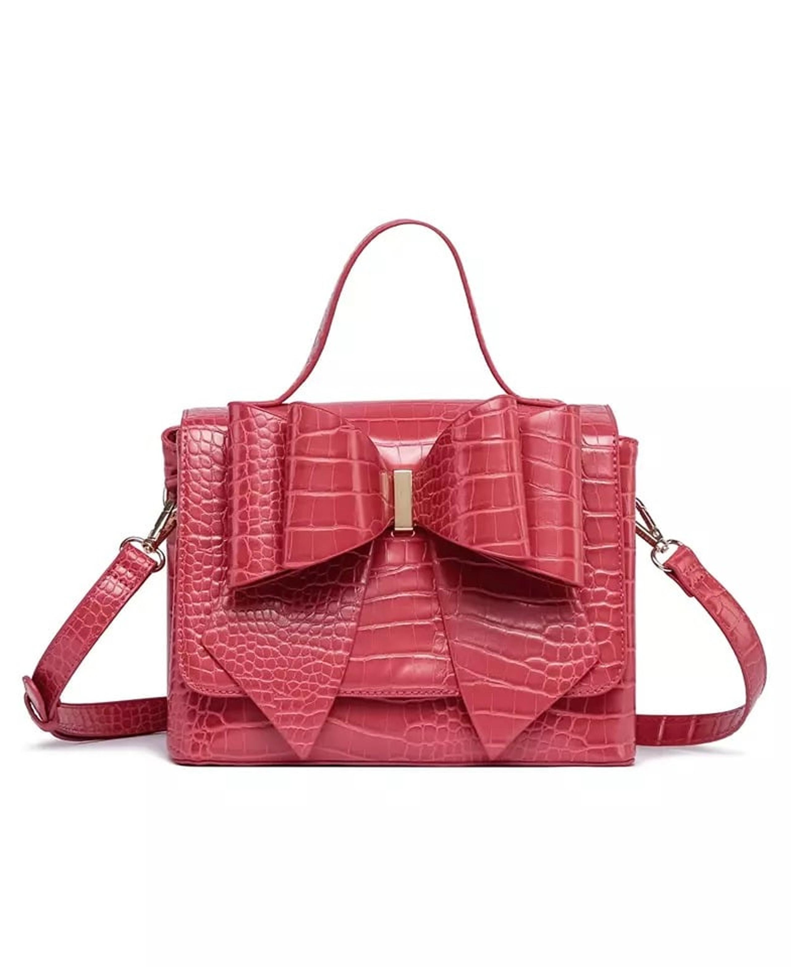 Like Dreams Celia Double Bowtie Genuine Skin Embossed Satchel,  Red, NWT