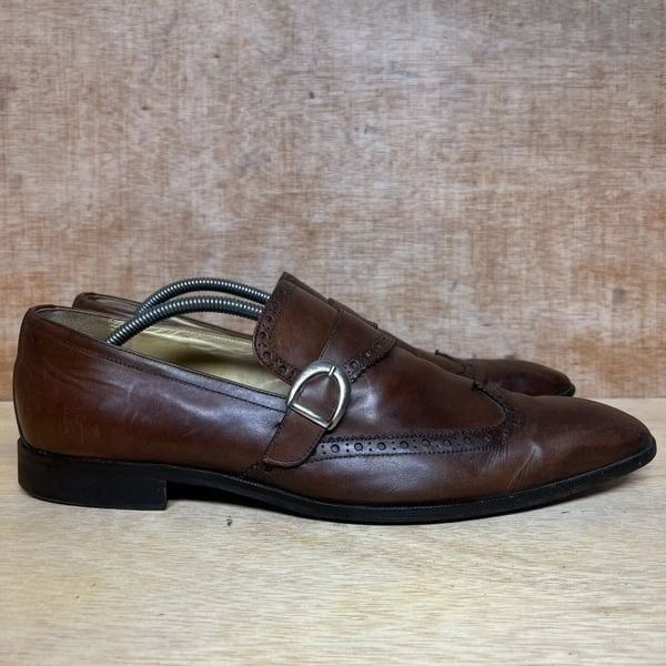 Mercanti Fiorentini Brown Leather Monk Strap Brogue Buckle Shoes Men Size 13 M