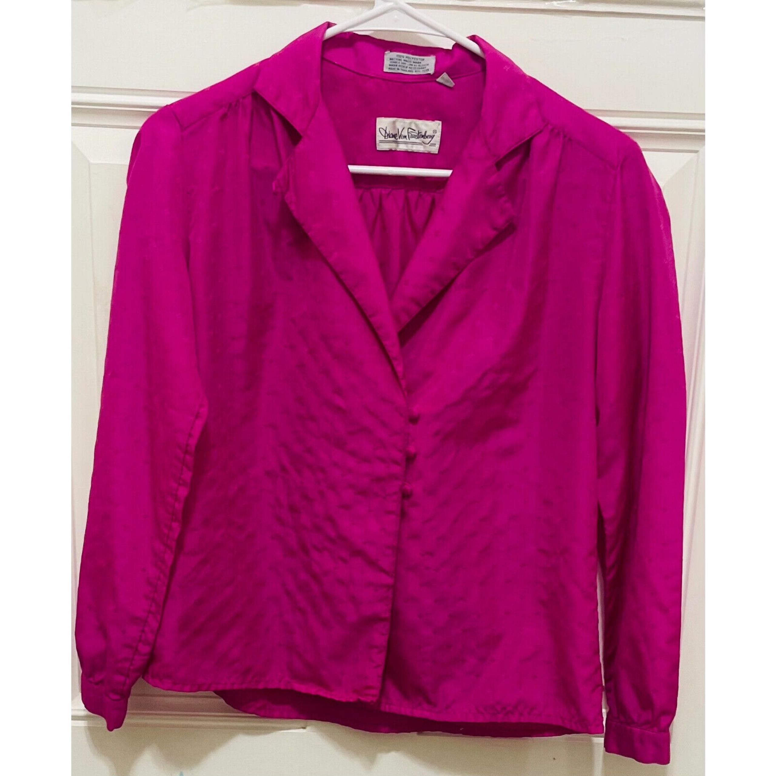 Vintage Diane Von Furstenberg Button-Up Blouse Collared Career Fuchsia Size 6