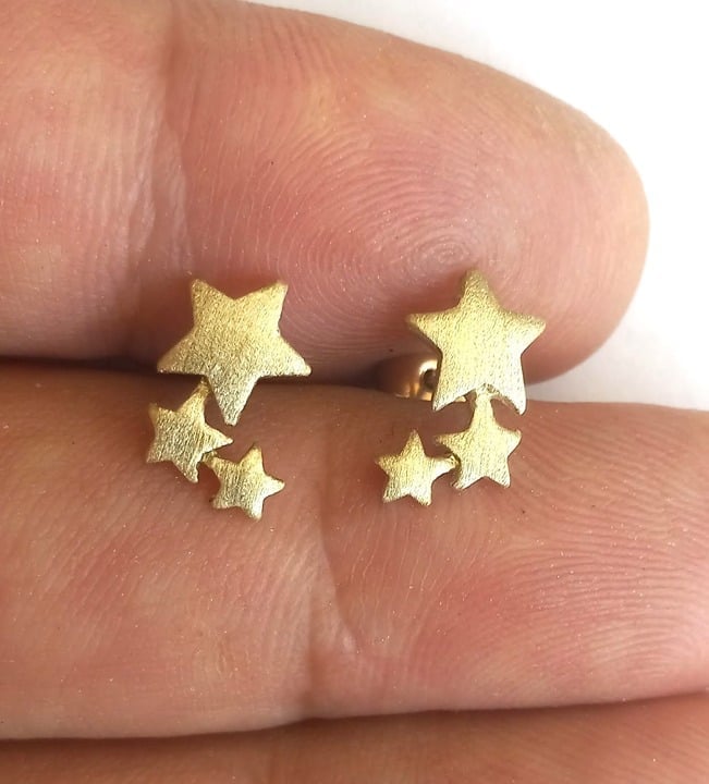 14 K yellow gold shooting star earrings women's jewelry designer finished