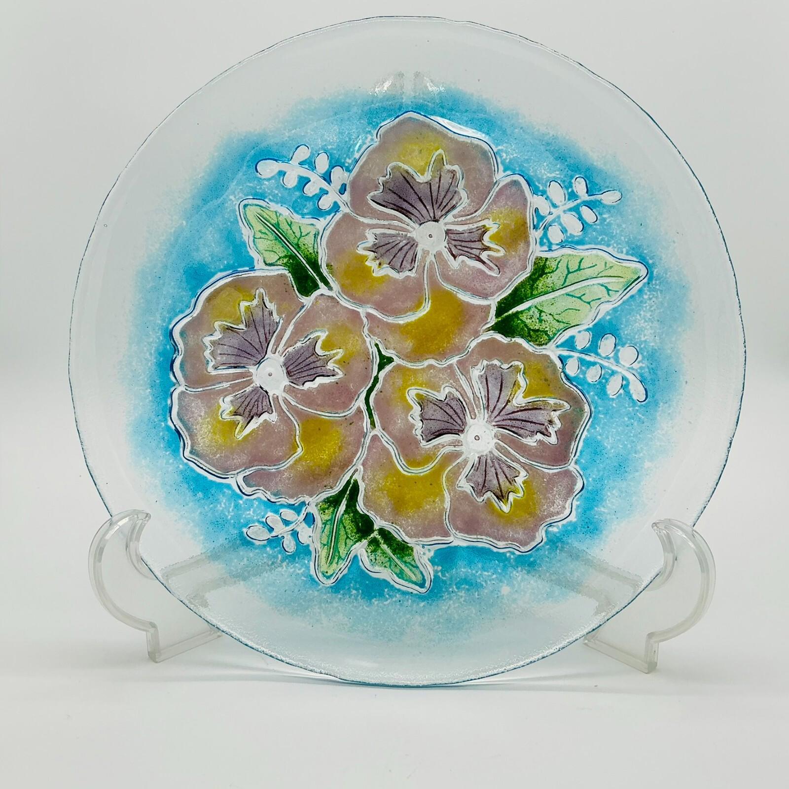 Hand Made Fused Glass Plate with Pansies