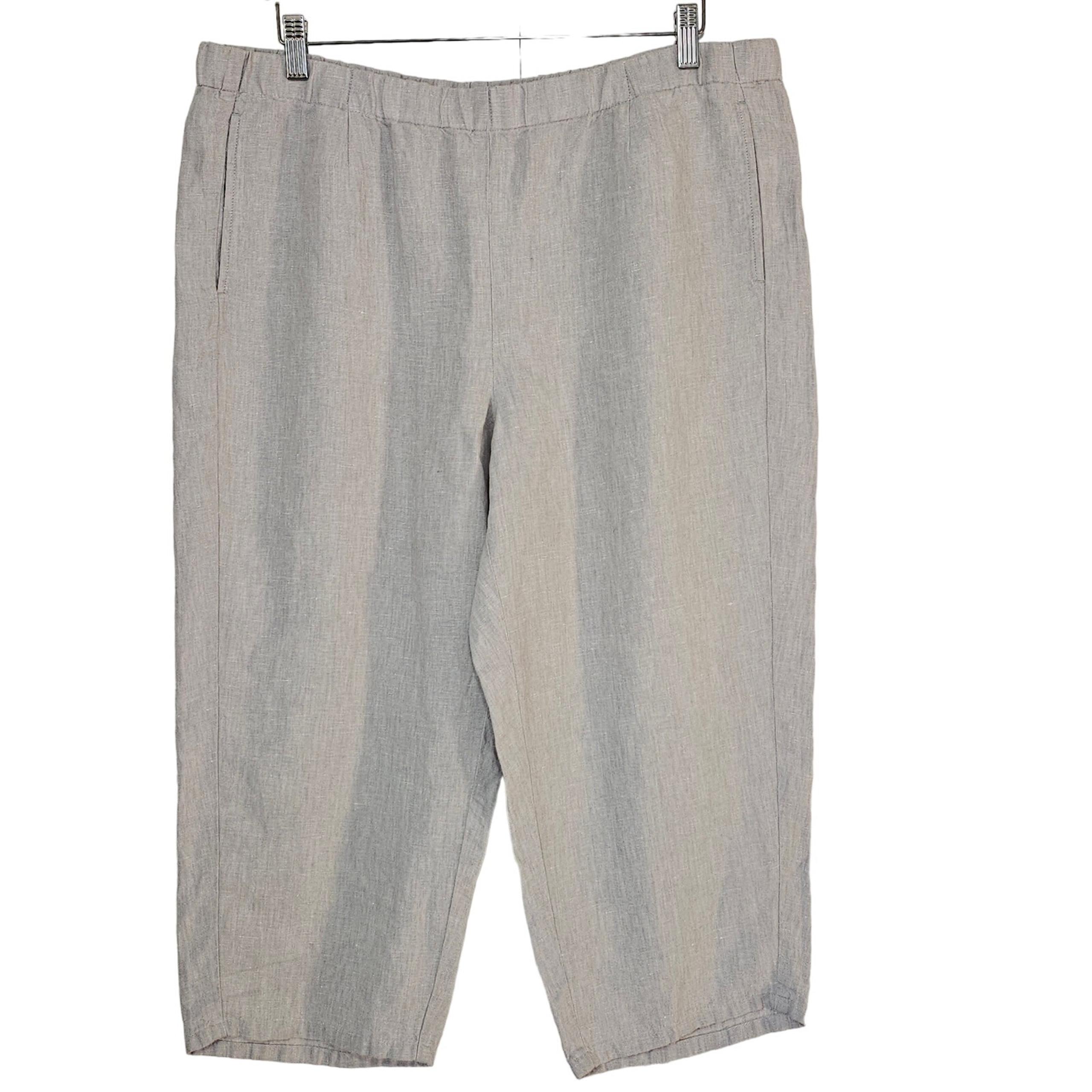 J. Jill Love Linen Gray Women's Cropped Pants Loose Fit Pockets EUC