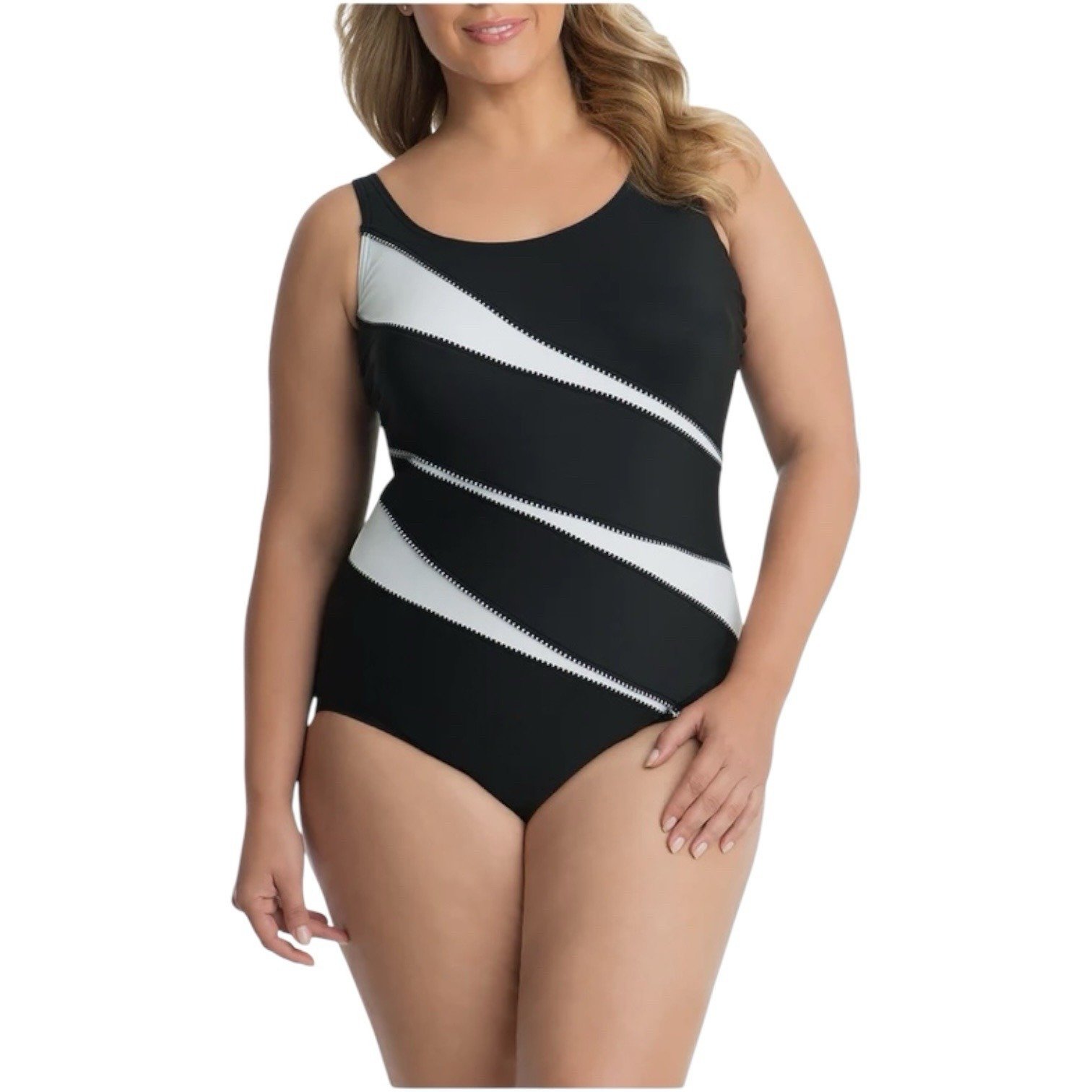 Miraclesuit Colorblock Helix One Piece Swimsuit Size 20W Black White Underwire