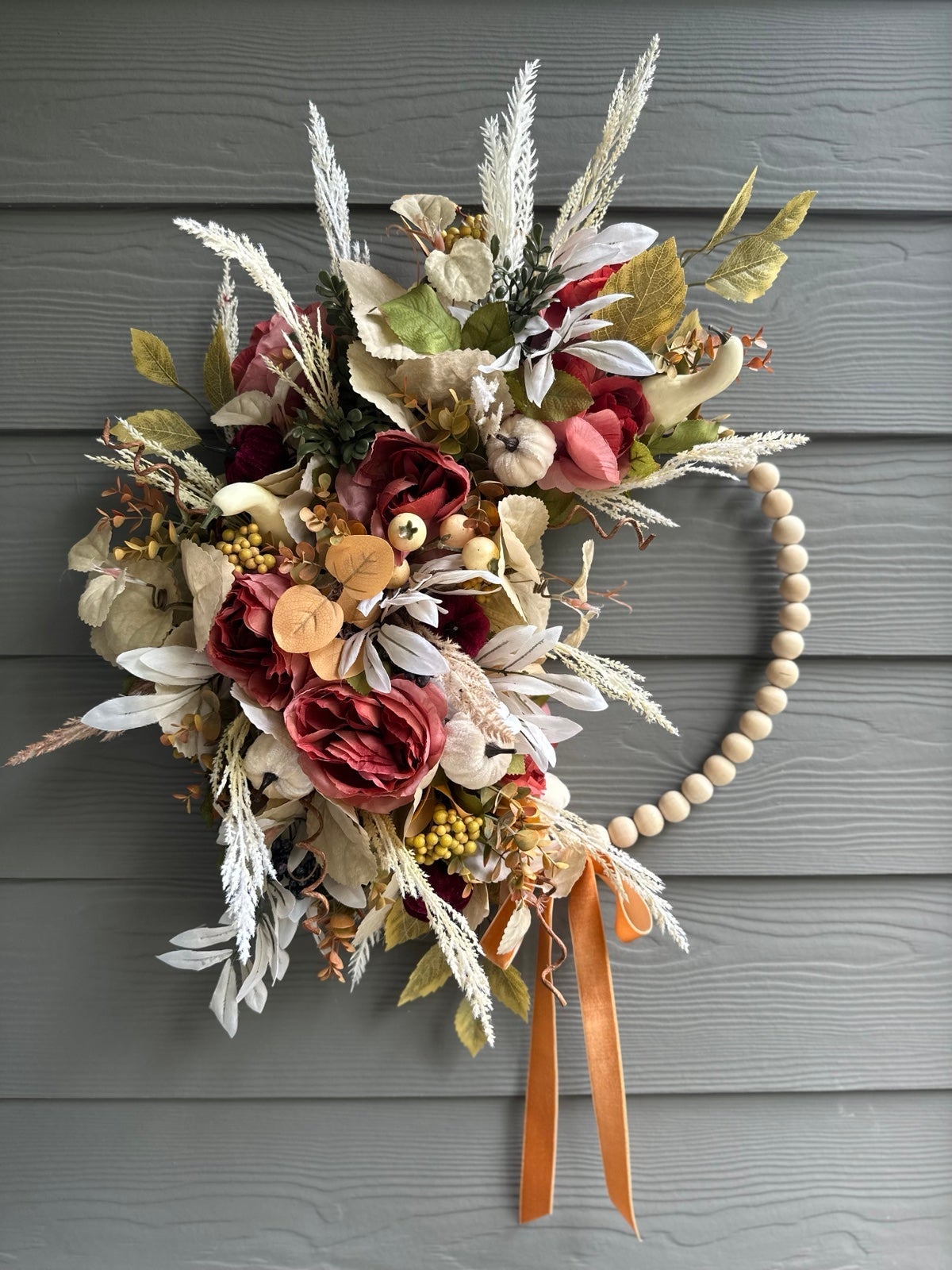 Beaded fall wreath. Indoor wreath. Outdoor wreath.