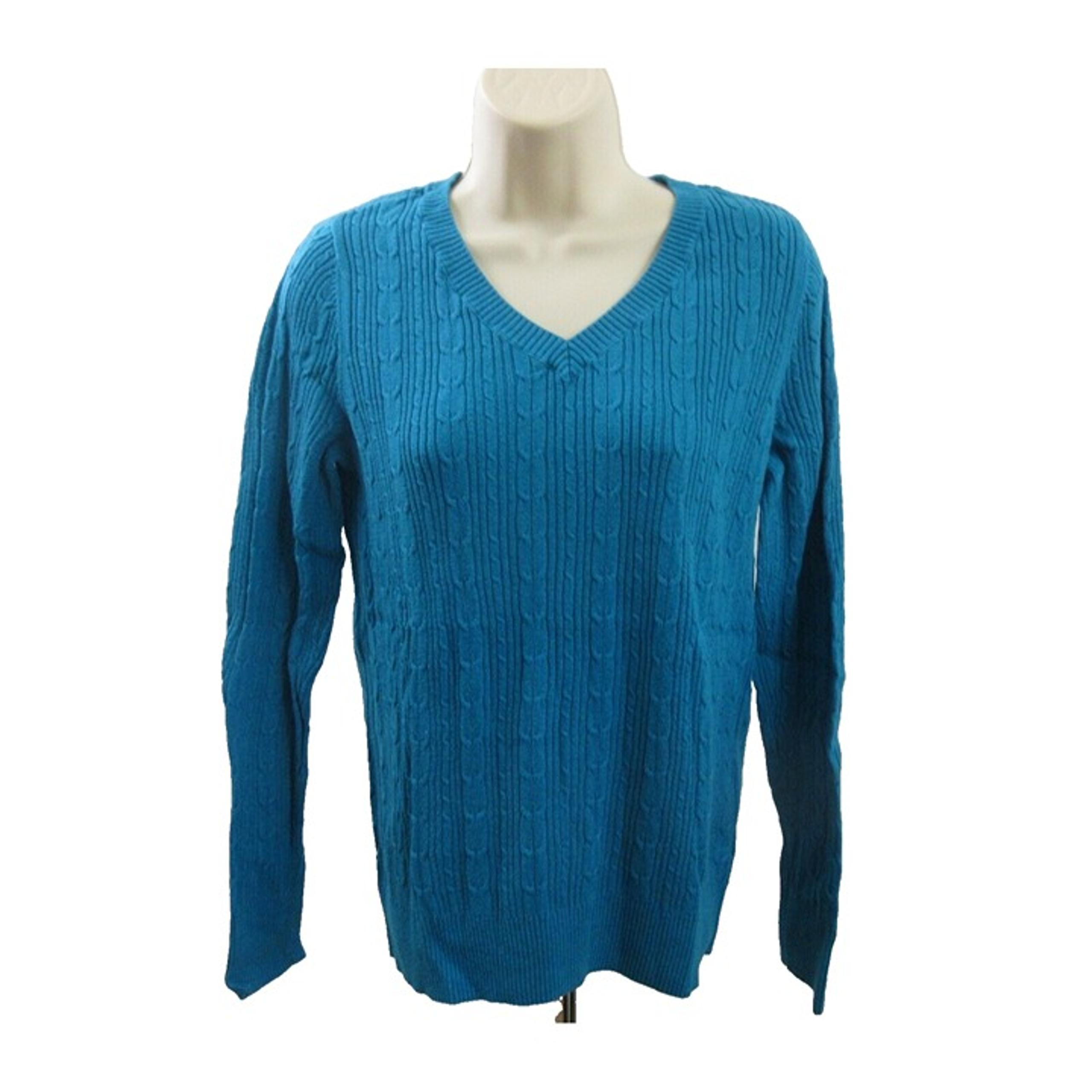 Sonoma Life+Style Sweater Small Blue V-Neck Cable Knit Long Sleeve Cotton Blend