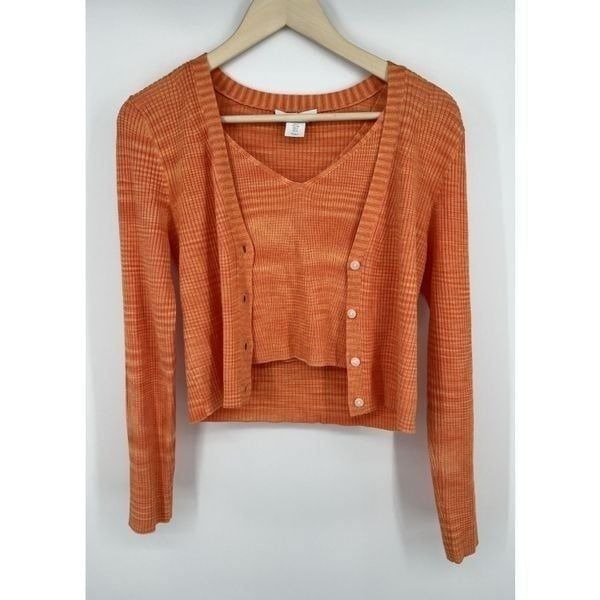House of Harlow Two-Piece Sweater Set Cropped Tank Top Knit Orange Size Small