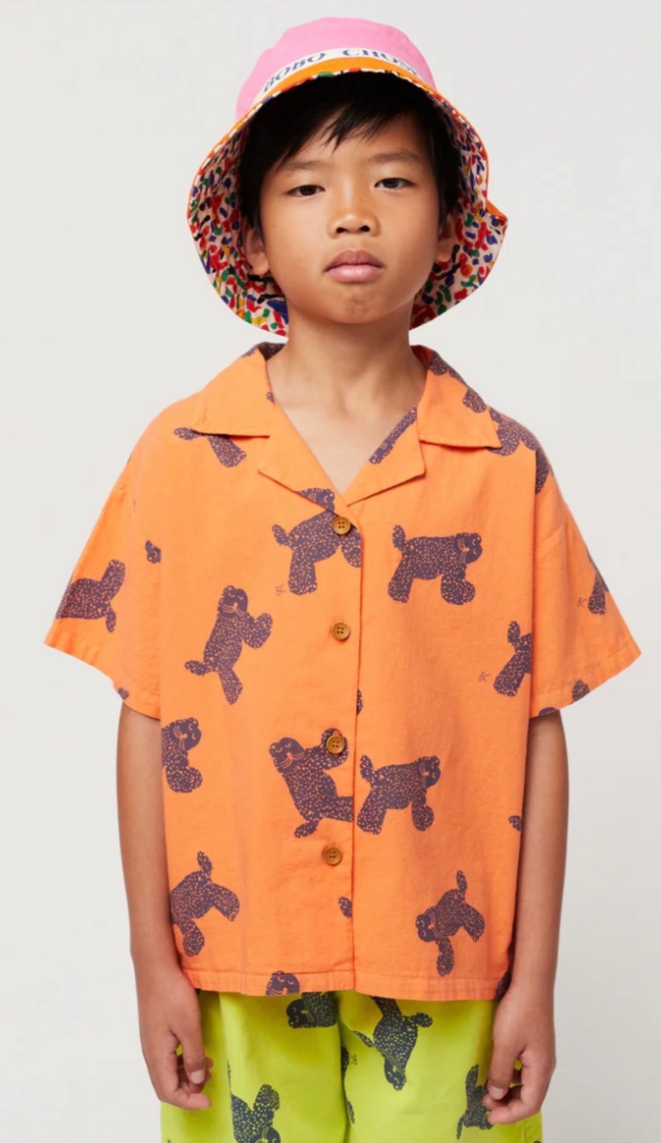 Bobo Choses big cat all over cotton orange shirt