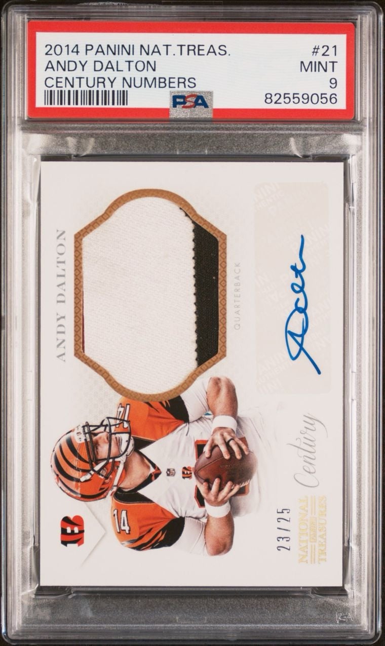 2014 Panini National Treasures Century Prime Andy Dalton Auto Patch /25 PSA 9