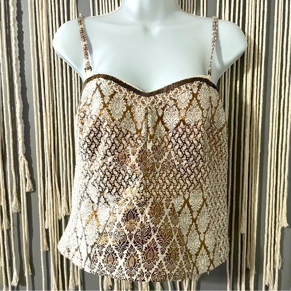 Free People Shellbourne Corset Size 12 Metallic Design Spaghetti Strap Crop Top
