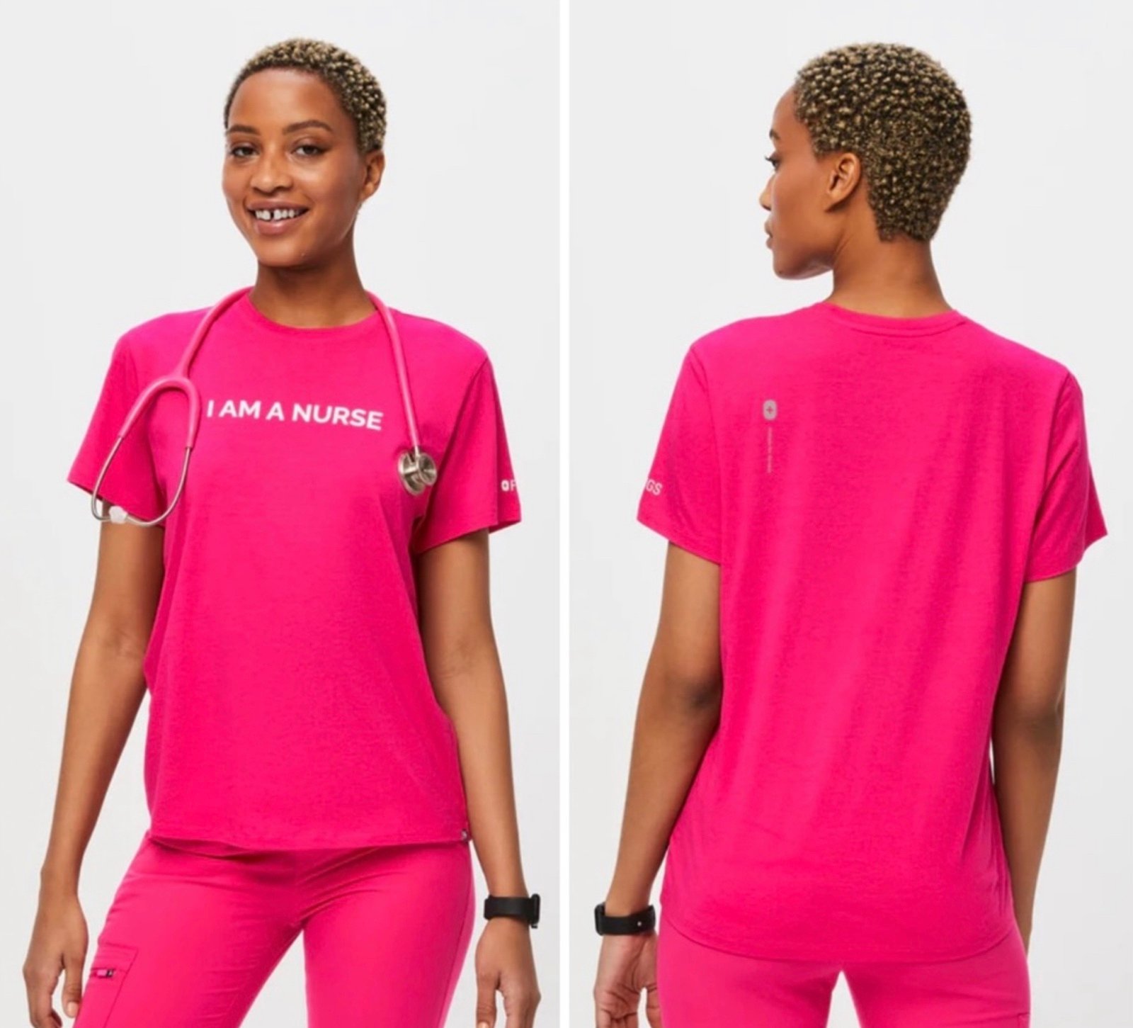 FIGS “I Am A Nurse” Hot Pink T-Shirt Underscrub Large NWT