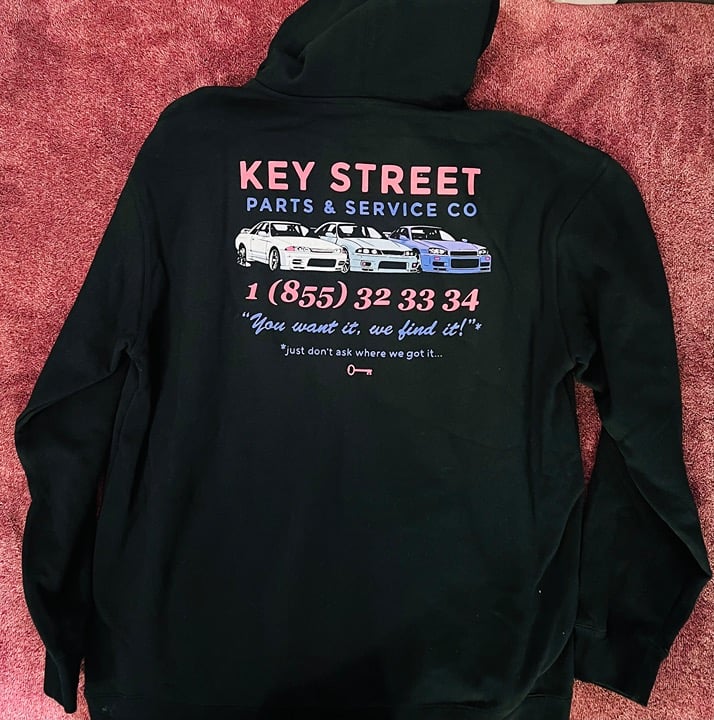 Key Street Parts & Services Black Zip Hoodie Size XL