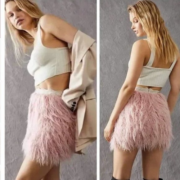 NWOT 168 Free People Party Time Faux Longhair Fur Mini Skirt XS