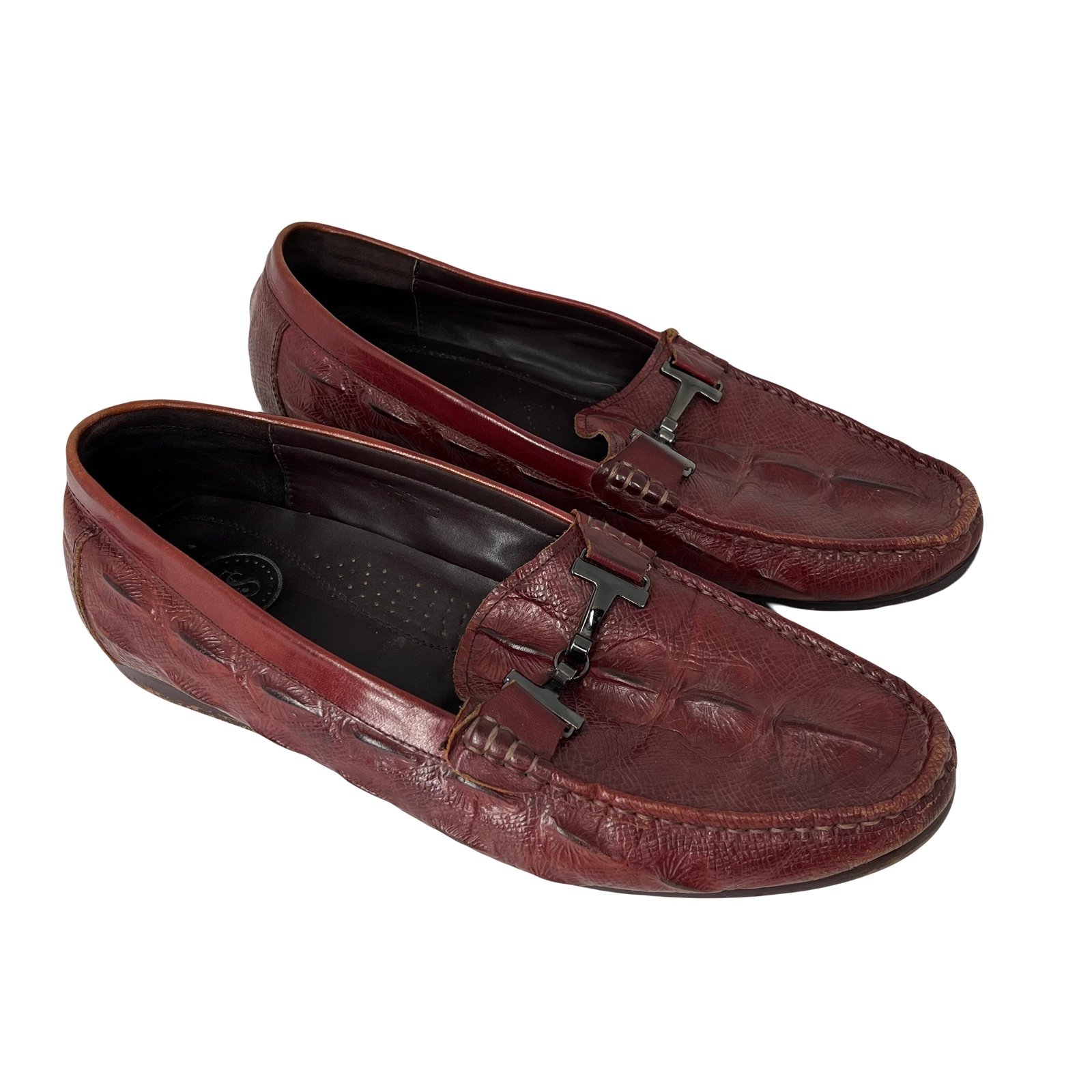 Vintage Horse-bit Red Brown Alligator Crocodile Leather Loafer Driving Shoes