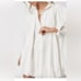 NWT FREE PEOPLE COTTON NOVA SHIRT DRESS BUBBLE HEM MINI WHITE LONG SLEEVE SZ SM