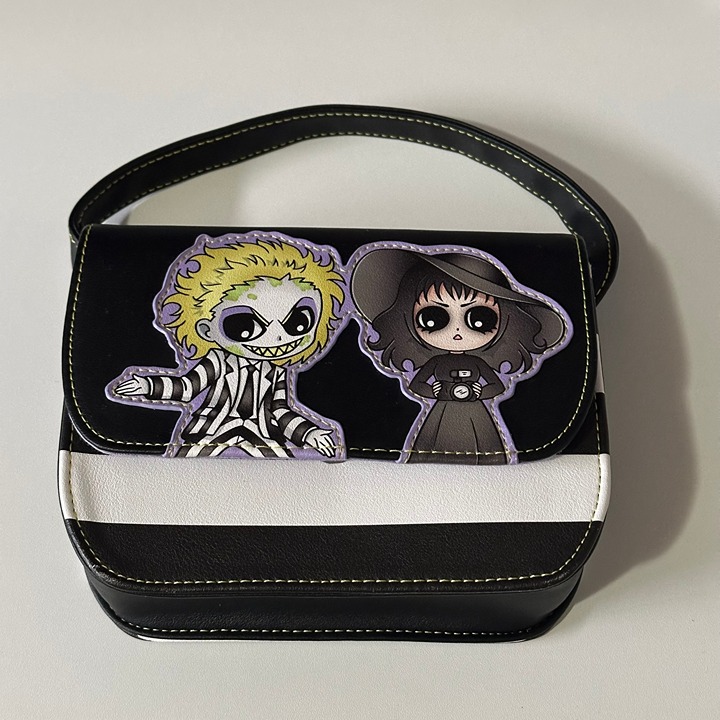 Loungefly Beetlejuice & Lydia Chibi Black & White Crossbody Bag Like New