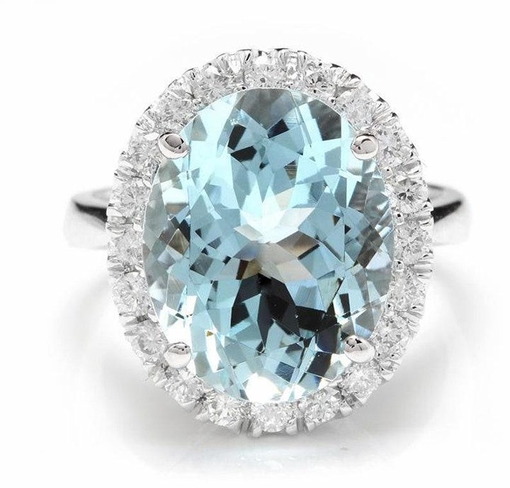 9.40Ct Natural Oval Aquamarine & Diamond Halo Solitaire Ring 14k White Gold