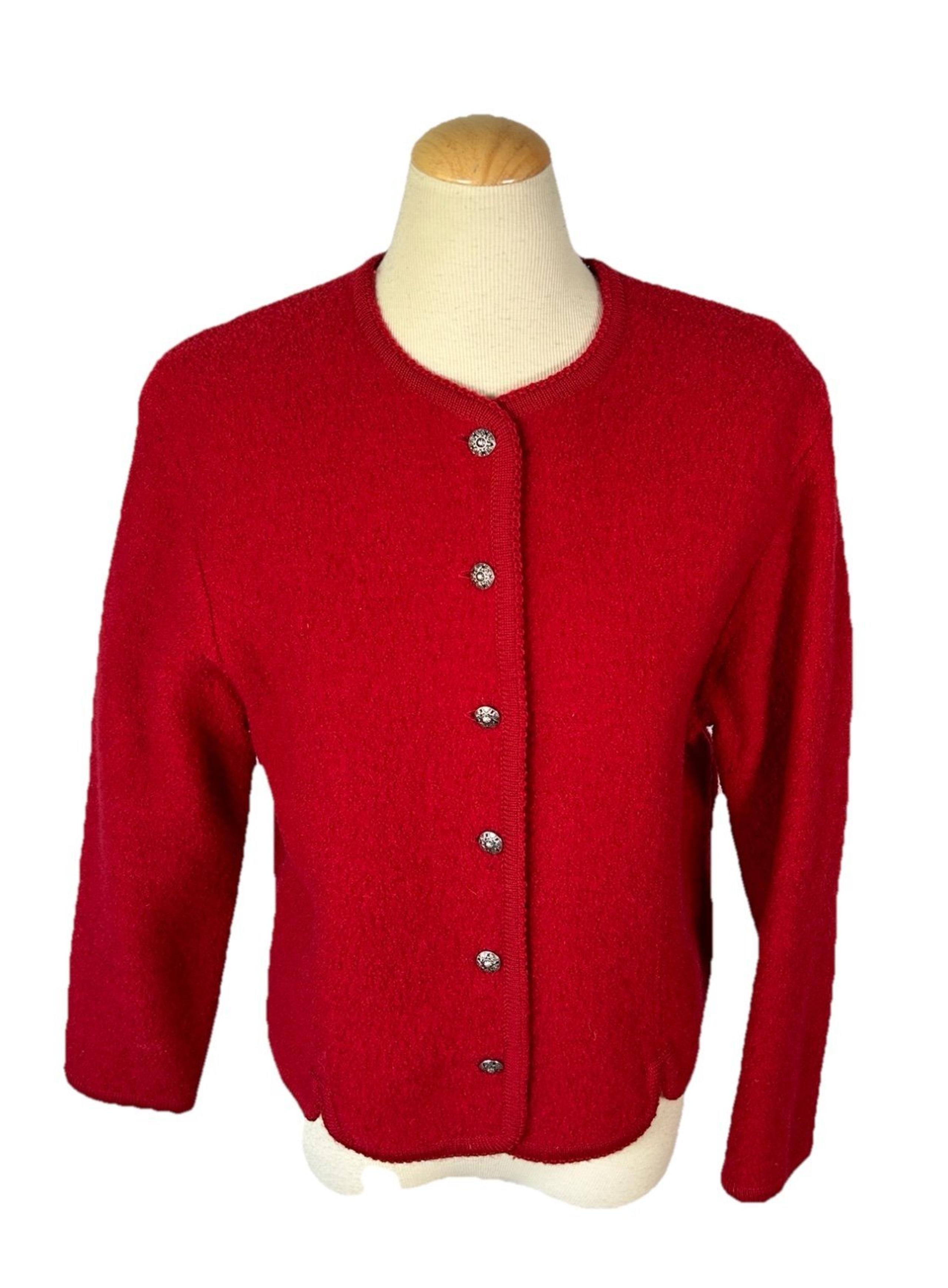 Orvis Button Front Cardigan Sweater Long Sleeve 100% Wool Red Size 10