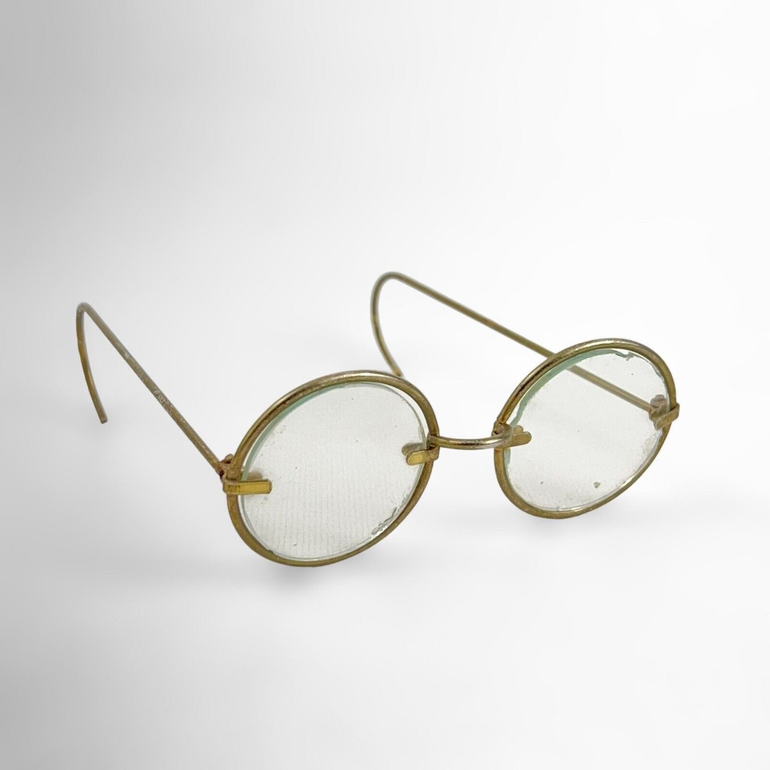 metal wire rim GLASSES antique brass gold steampunk Victorian Round eye frame