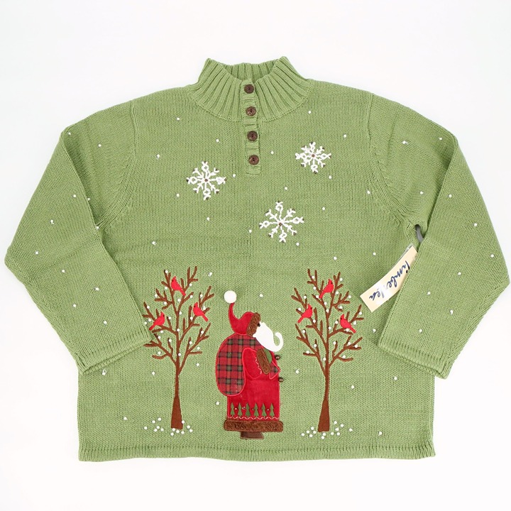 NWT Timberlea Christmas Embroidered Santa Applique Holiday Pullover Sweater XL